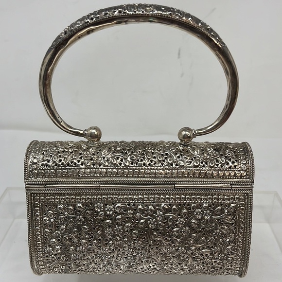 Sterling Silver 925 Filigree Etched Handbag - Picture 5 of 12